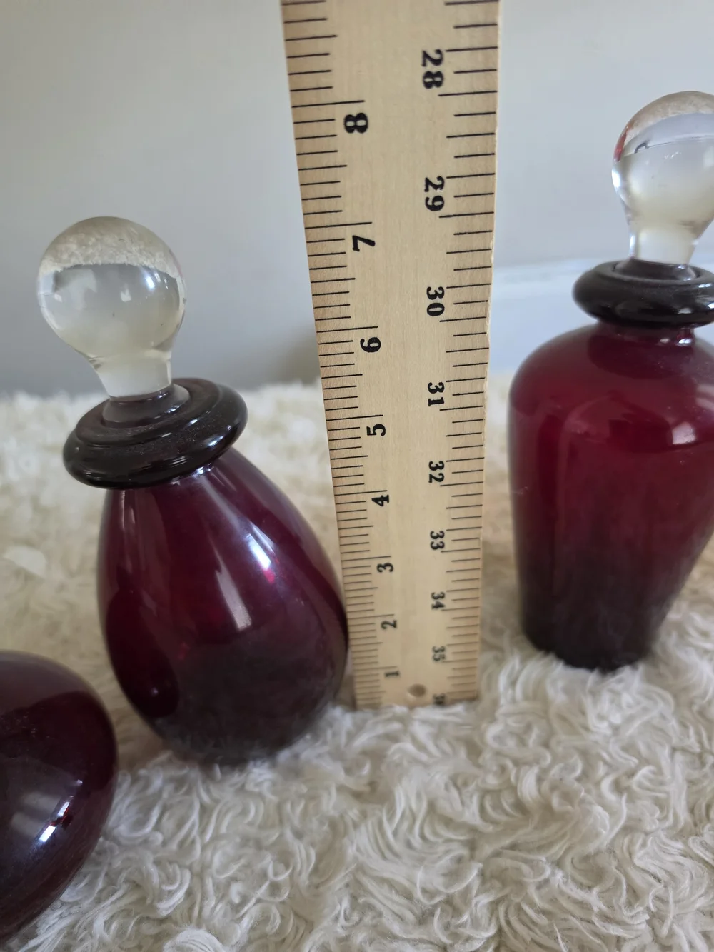 Vintage Glass Vanity Bottle Set in Deep Ruby Red - Unbranded